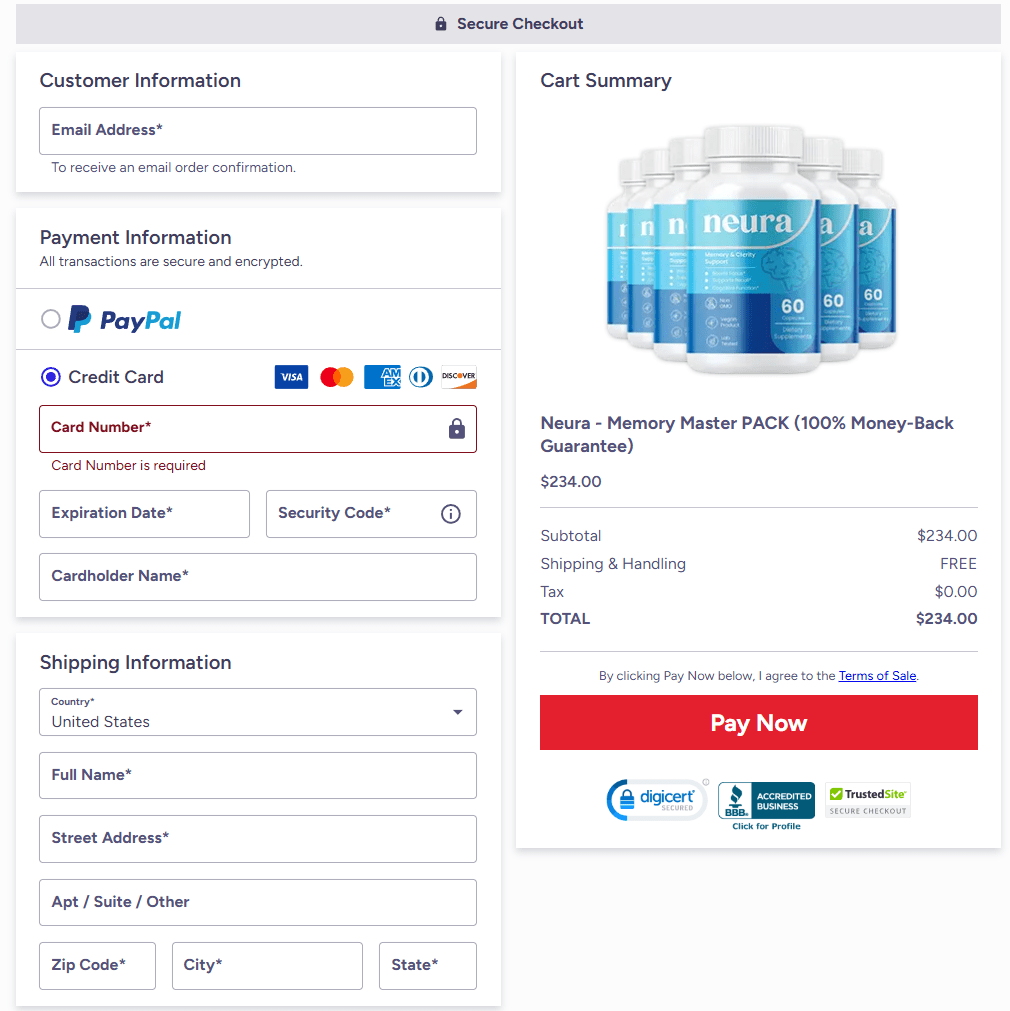 Neura supplement order page